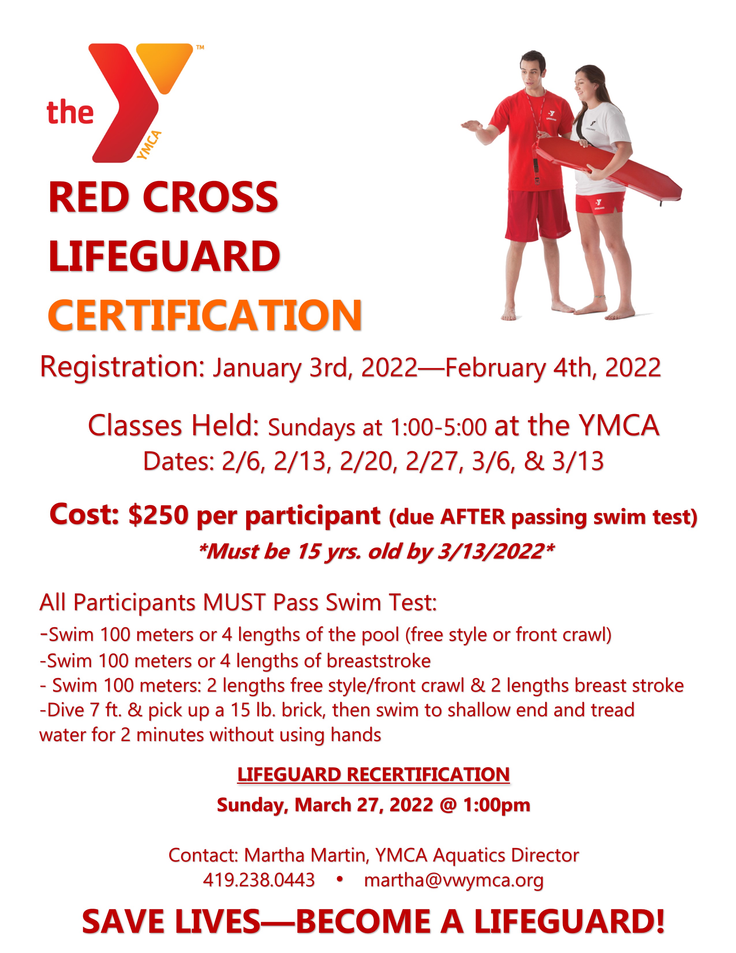 Lifeguard Certification Classes YMCA of Van Wert County